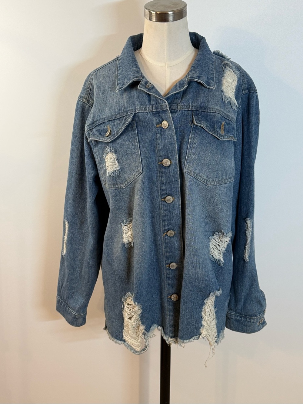 Distressed Blue Denim Jacket - Women's Casual Coat